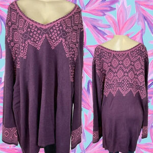 Roaman's +34/36 Purple Fair Ilse Detail V-Neck Long Bell Sleeve Acrylic Sweater